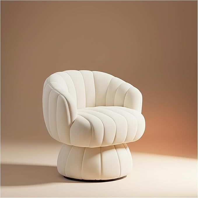 Premium Beige Velvet Swivel Chair - Mid-Century Modern Round Accent Chair