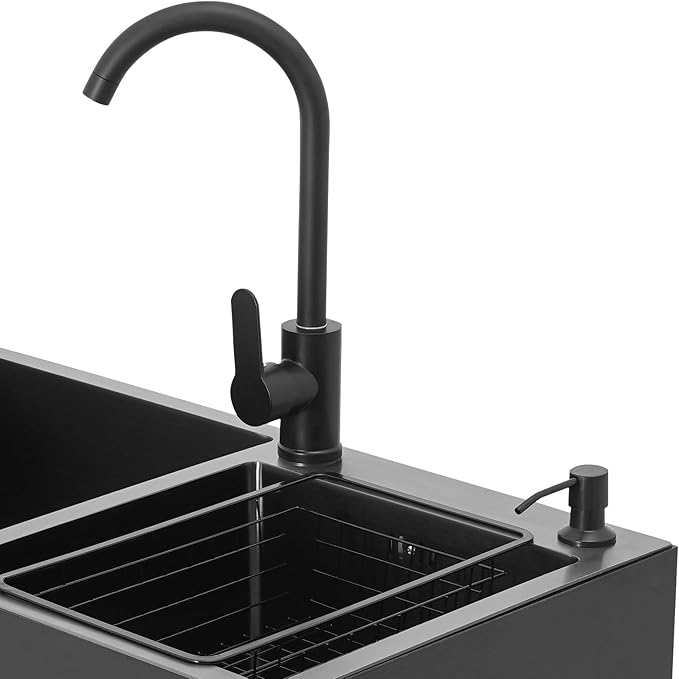Laundry Room Double-bowl Sink Cabinet, Utility Sink Cabinet with Cold & Hot Faucet Freestanding, Bathroom Kitchen Stainless Steel Laundry Sink 31.89x16.93x30.71in (Black)