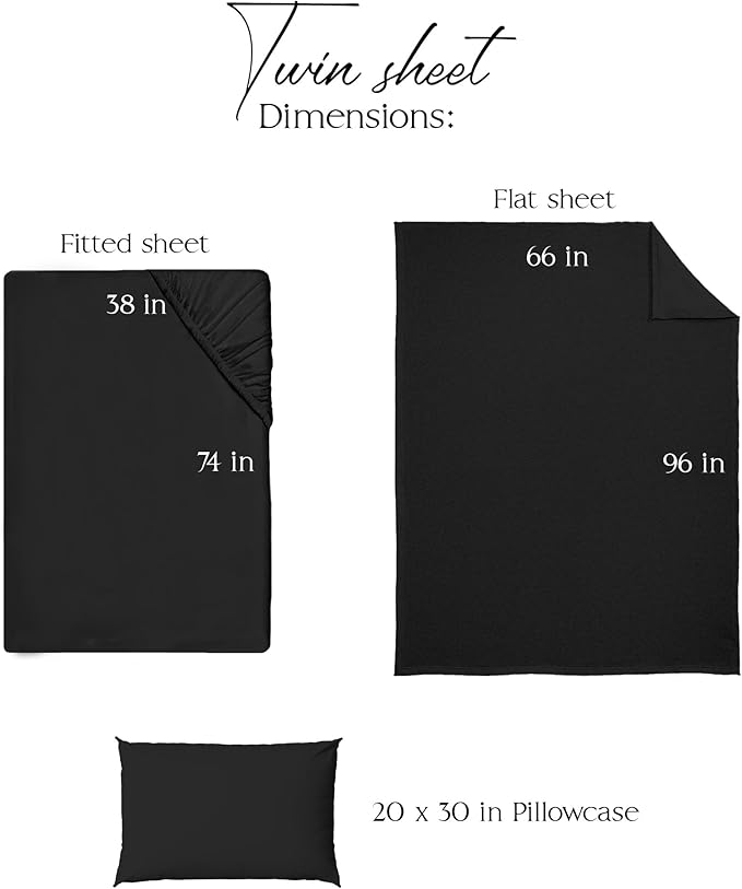 Northwest Ashford Home Essentials Bedding, 3 Piece Twin Size Sheet Set, Stretch Limo Black