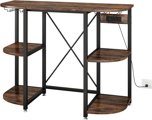 Mini Fridge Stand with Power Outlet and Led Light,Microwave Stand with Storage,Mini Fridge Cabinet with Wine Rack ,Bar Cabinet with Fridge Suitable for Kitchen,Dining Room,Living Room, Rustic Brown