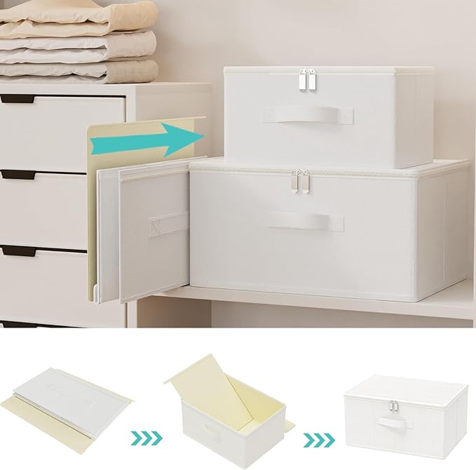 Storage Bins with Zipper, Cube Organizer Basket with Lid, Collapsible Stackable Closet Boxes, for Home and Bedroom, 1 Pack, White, 11.8 x 7.9 x 6.3 In, XSNY16WS-1