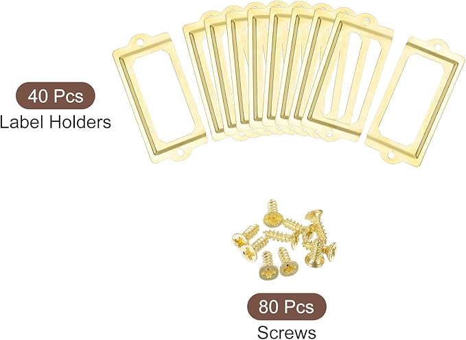 uxcell Metal Label Holders, 70x33mm 40pcs File Name Card Tag Label Holder Frame for Office Library Drawer Cabinet Shelves, Gold Tone