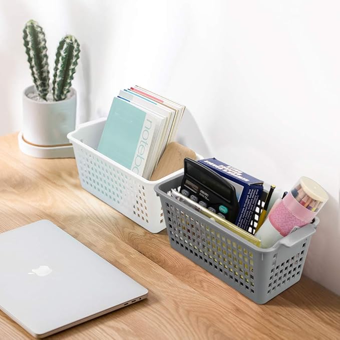 Plastic Storage Basket, Deep Slim Plastic Baskets, 6 Packs