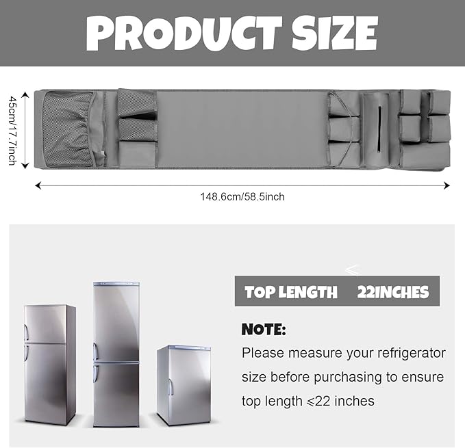 Weysat Mini Fridge Organizer with 14 Pockets Dorm Essentials Dust Cover for Household Refrigerators Mini Fridge Hanging Caddy Organizer Storage Bag for Kitchen Dorm Office Home School (Gray)