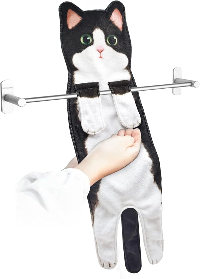 PAT JUUMG Funny Cat Hand Towels for Bathroom Kitchen Decor Towel,Cute Decorative Hanging Face Towels,Super Absorbent Soft, Housewarming Gift,Cat Lovers Gifts for Women (Tuxedo Cat)