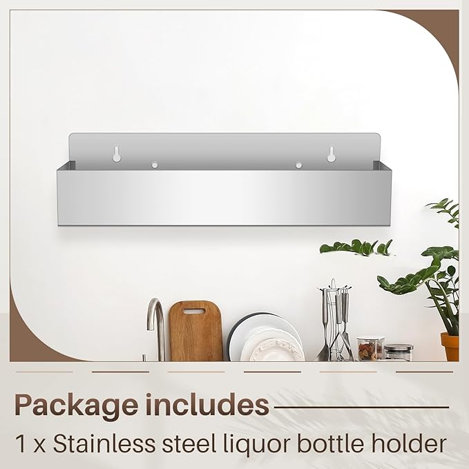 1 Pieces 22 Inch Single Speed Rail Stainless Steel Liquor Bottle Holder Wall Mounted Spray Bottle Rack Drink Rail Shelf for Bars, Silver