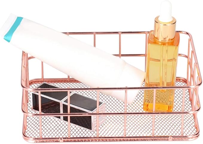 2PCS Nordic Simple Rose Gold Wrought Iron Storage Basket Desktop Organizer Container Household Storage Organizer for Living Room Bathroom Office Durable Iron Material Stylish Decor (Small Size)