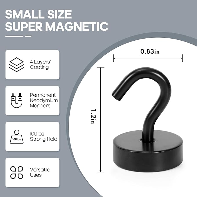 Neosmuk Magnetic Hooks, Cruise Ship Essentials, 40lb+ Heavy Duty Magnetic Hooks for Cruise Cabins, Refrigerator, Grill, Hanging, and Travel | Extra Strong Must-Haves Magnet Hook,Black