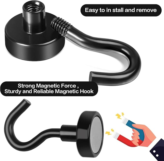 E BAVITE Magnetic Hooks, Strong Magnet Cruise Hook for Hanging, Grill, Towel, Home, Kitchen, Workplace, Office and Garage - 45 Pack（Black）