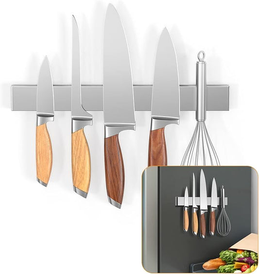 Ninonly 10 Inch Magnetic Knife Holder for Refrigerator, Stainless Steel Double Sided Magnet Knife Strip for Wall, No Drilling Magnetic Knife Rack with Powerful Magnetic Pull Force Fridge Applicable