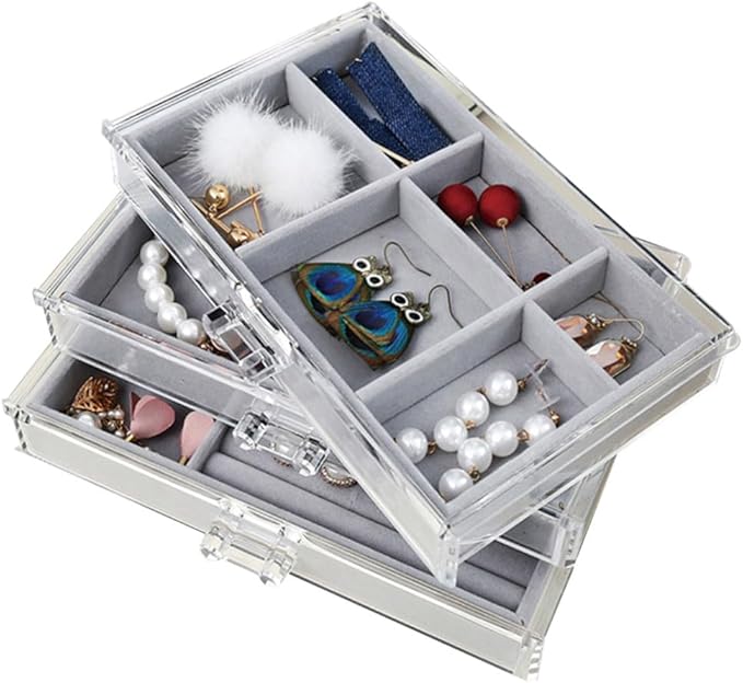Acrylic Makeup Organizer Box 3 Layers Jewelry Storage Case for Cosmetics and Accessories for Vanity Table and Bedroom Display