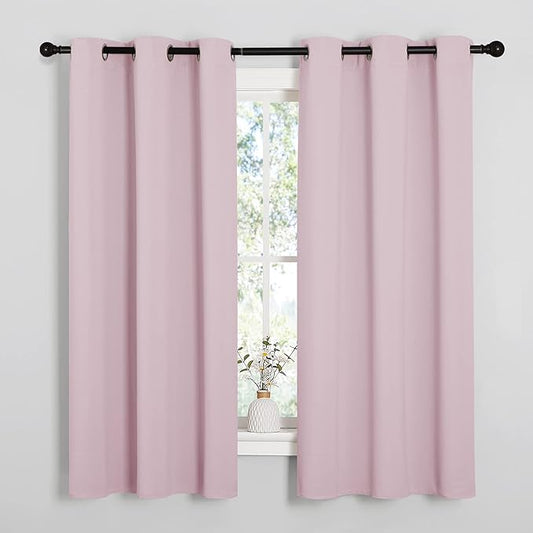 NICETOWN Baby Pink Blackout Curtains 48 inches Length for Laundry Room, 2 Panels, 42" Wide, Thermal Insulated Decoration Drapes for Short Window