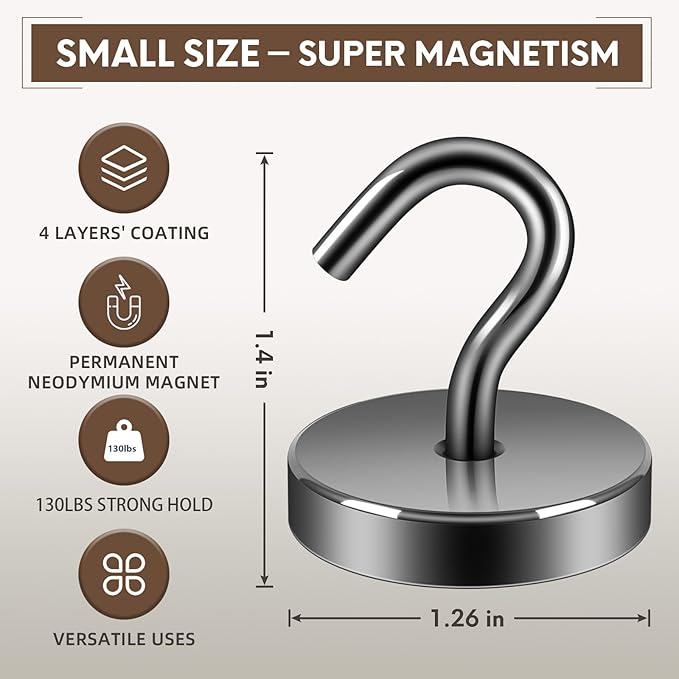 Neosmuk Magnetic Hooks, Cruise Ship Essentials, 120lb+ Heavy Duty Magnetic Hooks for Cruise Cabins, Refrigerator, Grill, Hanging, and Travel | Extra Strong Must-Haves Magnet Hook,Gunmetal