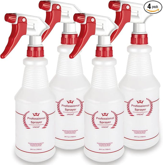 Plastic Spray Bottle (4 Pack, 24 Oz, All-Purpose) Heavy Duty Spraying Bottles Leak Proof Mist Empty Water Bottle for Cleaning Solution Planting Pet with Adjustable Nozzle and Measurements