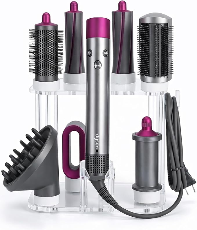 Dyson Airwrap Holder, Dyson Airwrap Organizer with 8 Slots, Clear Acrylic Stand for Shark Hair Dryer Holder, Wall-Mounted or Freestanding with Silicone Pads Bathroom Vanity Table