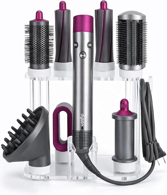 Dyson Airwrap Holder, Dyson Airwrap Organizer with 8 Slots, Clear Acrylic Stand for Shark Hair Dryer Holder, Wall-Mounted or Freestanding with Silicone Pads Bathroom Vanity Table