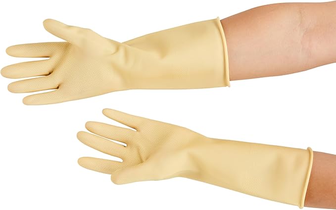 Clean Tek Professional 22 Mil Medium Cleaning Gloves, 10 Pairs Of Long Cuff Gloves - No-Slip Grip, No-Powder, Yellow Latex Gloves For Kitchen Cleaning, Ideal For Washing Dishes