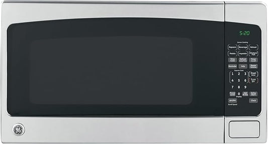 GE Countertop Microwave Oven, 1,200-watt Capacity, 2.0 Cubic Ft., 8 Auto Setting Cooking Settings, Child-Lock Technology, Kitchen Essentials for the Countertop, Dorm Room or Apartment, Stainless Steel