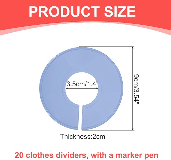 uxcell Clothes Dividers,20 Pack Round Closet Rack Dividers Clothing Rack Size Dividers Blank Labels with Marker Pen Writable & Reusable for Hanging Clothes Sorting Size, Gray