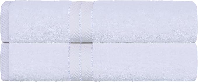 Superior Hotel Turkish Cotton 2 Piece Bath Sheet Set, Extra Large Oversized Ultra Plush Heavyweight Spa Essentials, Thick Absorbent and Soft, Dobby Border, Includes 2 Bath Sheets, White