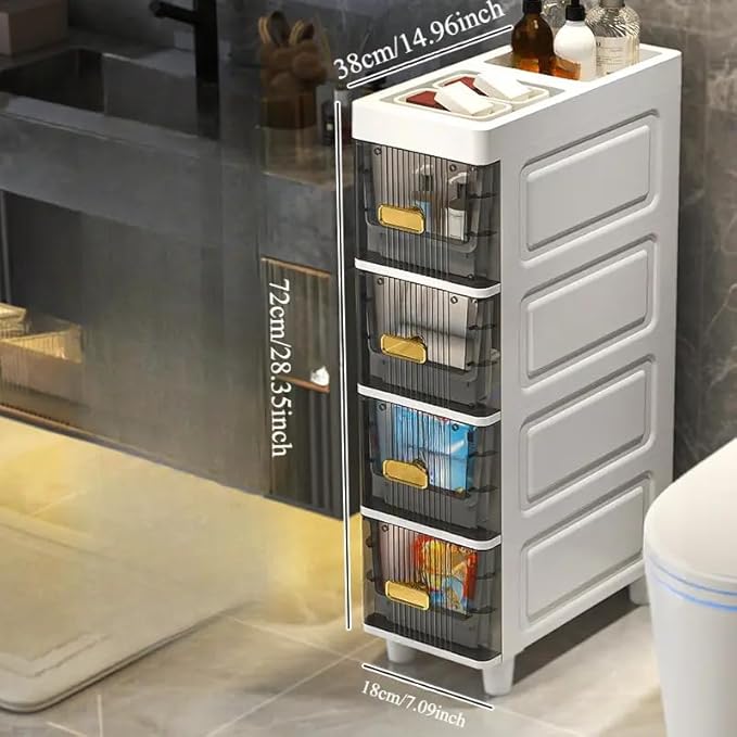 Slim Storage Cabinet with Drawers - Durable Waterproof PP Organizer for Bathroom/Kitchen/Health - Small Spaces, Snacks, Display & Retail