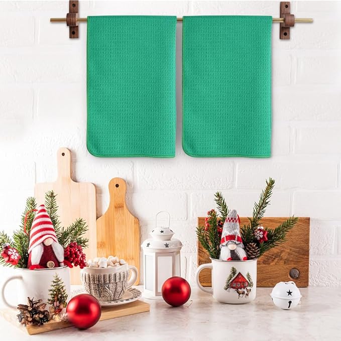 Kitchen Towel Premium Sublimation Blank Towels Fast Drying Tea Towel Polyester Dish Towels for Drying Dishes Festive Decoration 16 Inch X 24 Inch 10 Pack Christmas Green