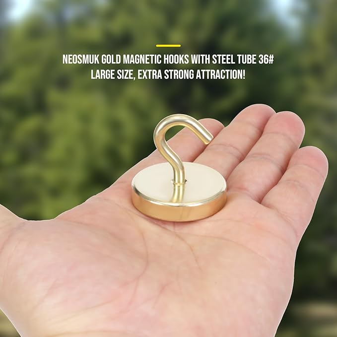 Neosmuk Magnetic Hooks, Heavy Duty 170lb Strong Magnets for Cruise Cabins, Ship Essentials, Large Metal Hooks for Hanging on Fridge(Gold,Pack of 4)