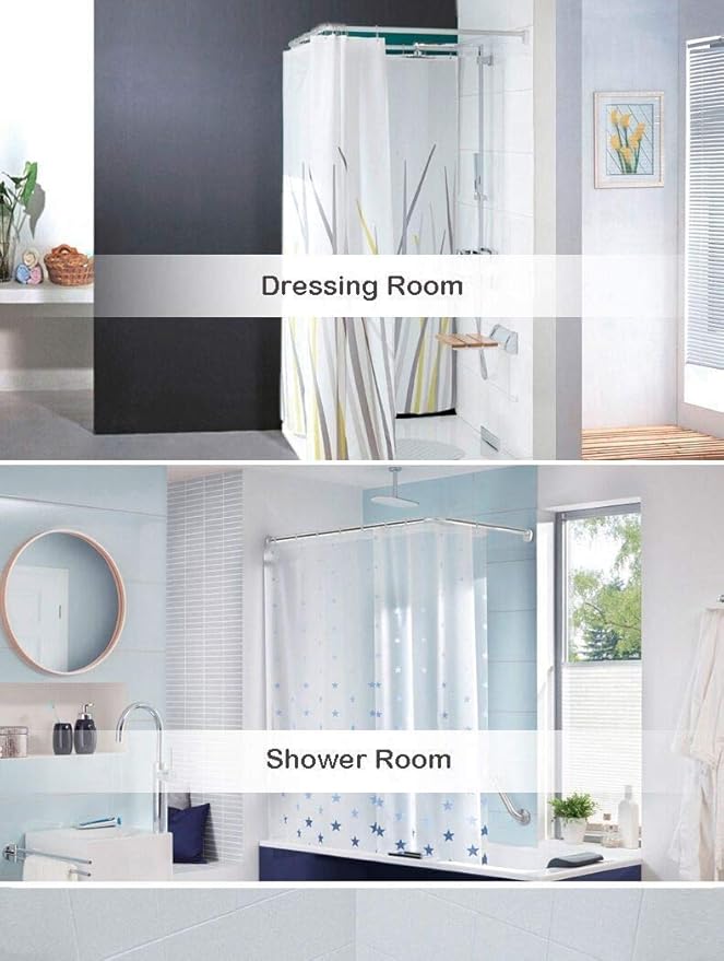 Corner Shower Curtain Rod Adjustable Stainless Steel L Shaped Rack Drill Free Install for Bathroom, Bathtub, Clothing Store (27"-39"x27"-39")