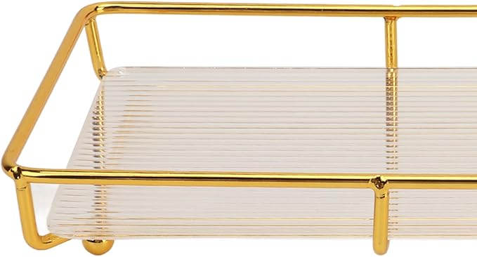 Restokki Bathroom Countertop Tray Stainless Steel Acrylic Modern Minimalist Design Storage Shelf Vanity Tray for Cosmetics Living Goods (Gold Single Layer Small Size)