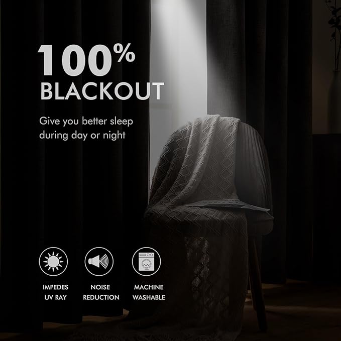 MIULEE Linen Curtains 100% Blackout for Bedroom Thermal Insulated Stone Grommet Room Darkening Curtains & Drapes Fall Decor for Living Room Nursery 52 x 72 Inch (2 Panels)