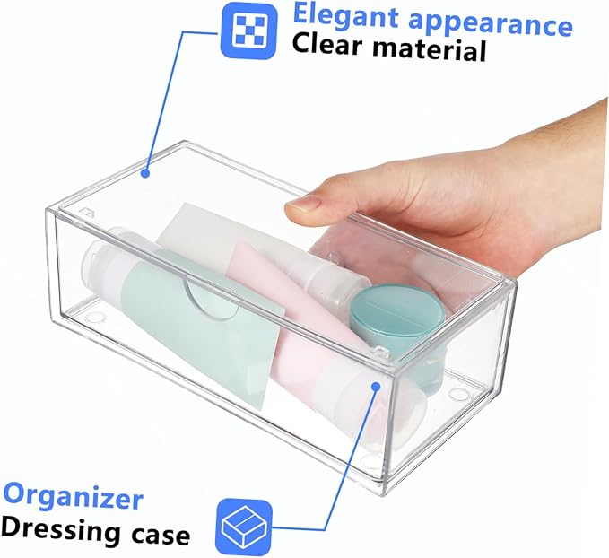 PRETYZOOM 3pcs Cosmetic Box Lid Makeup Organizer for Desk Section Storage for Brush Lipstick Nail Polish Skincare Small Sturdy Acrylic Modern Design