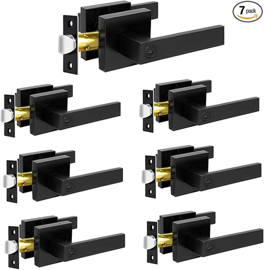 KAMOTA Privacy Door Levers, 7 Pack Matte Black Door Handles Bed and Bath Door Locks Interior Keyless Locksets, Left and Right Hand Reversible