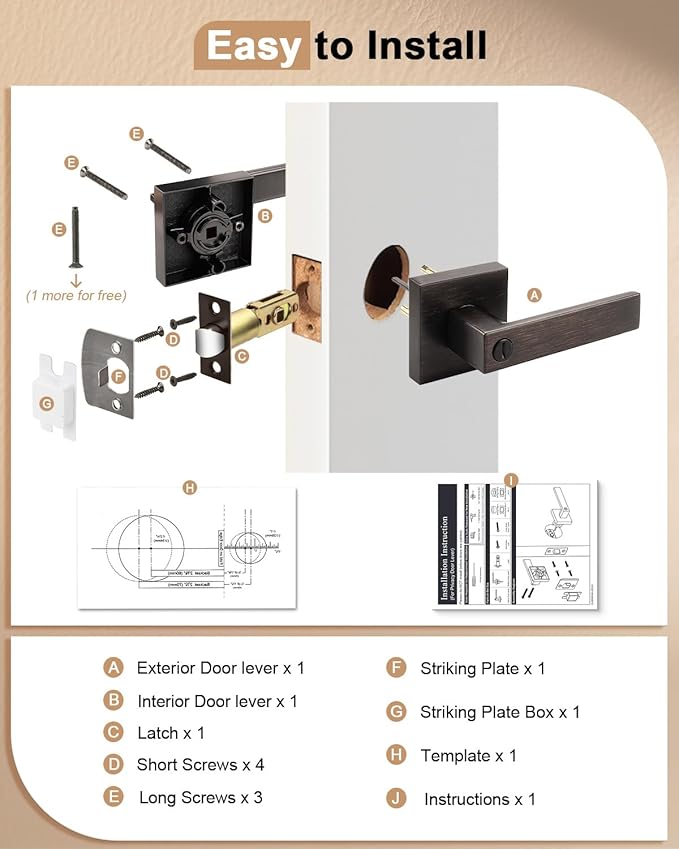Probrico 15 Pack Square Door Levers with Lock Keyless Privacy Door Handles Locksets Interior Bed/Bath Heavy Duty Hardware in Oil Rubbed Bronze Finish,Universal Handing