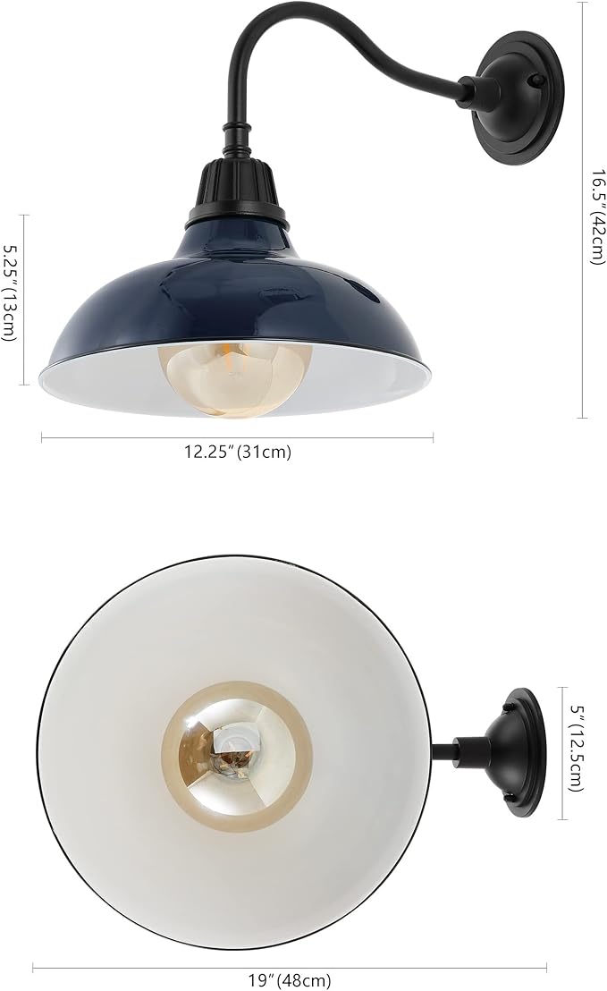 JONATHAN Y JYL7613C Aurora 12.25" 1-Light Farmhouse Industrial Indoor/Outdoor Iron LED Gooseneck Arm Outdoor Sconce Metal Bowl Shade Vintage Cottage Rustic Porch Patio Yard Barn, Navy