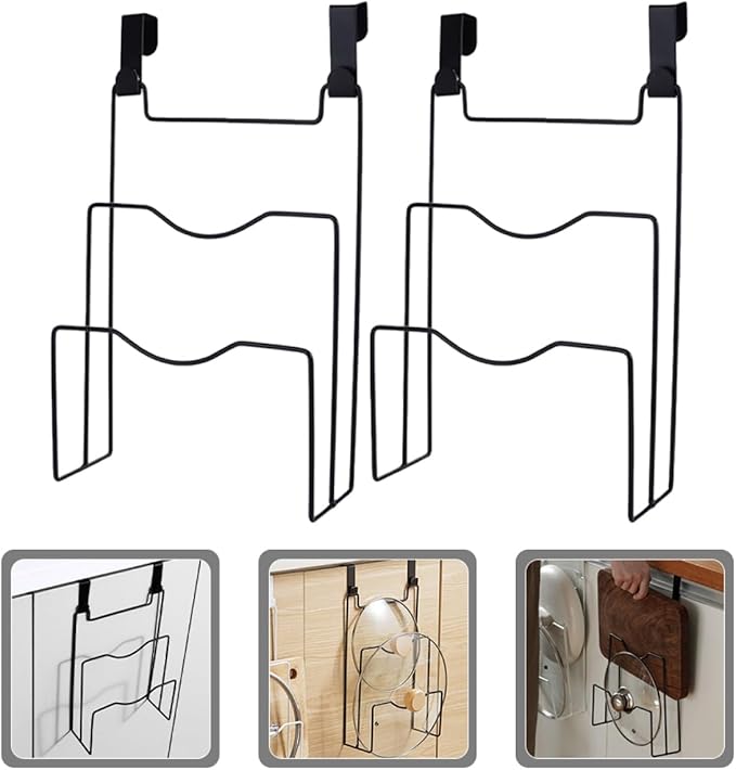 Ciieeo Kitchen Cabinet Door Hanging Pot Lid Organizer 3-Tier Iron Storage Rack 12.12X8.07X3.22 Inch Hanging Lid Holder for Pots and Cutting Boards Easy Kitchen Organization