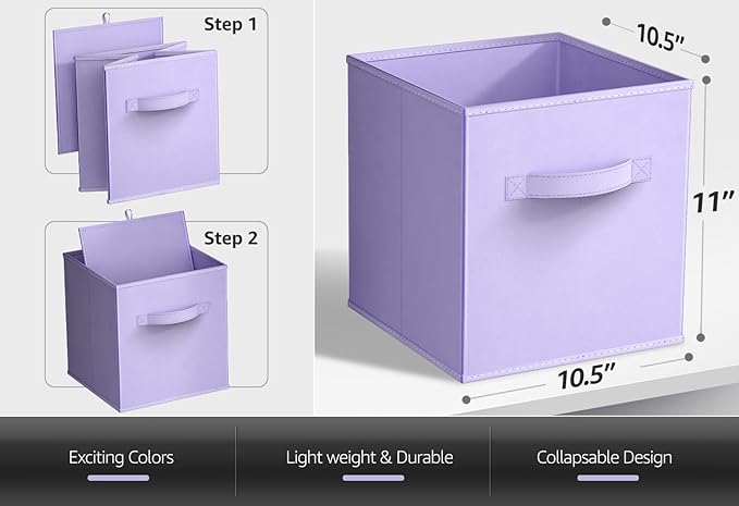 Sorbus Storage Cubes - 11 Inch Foldable Fabric Baskets for Organizing Pantry, Closet, Shelf, Toy Box, Cubby - 6 Collapsible Cloth Cube Storage Bins for Home, Nursery, Playroom, Bedroom (Pastel Purple)