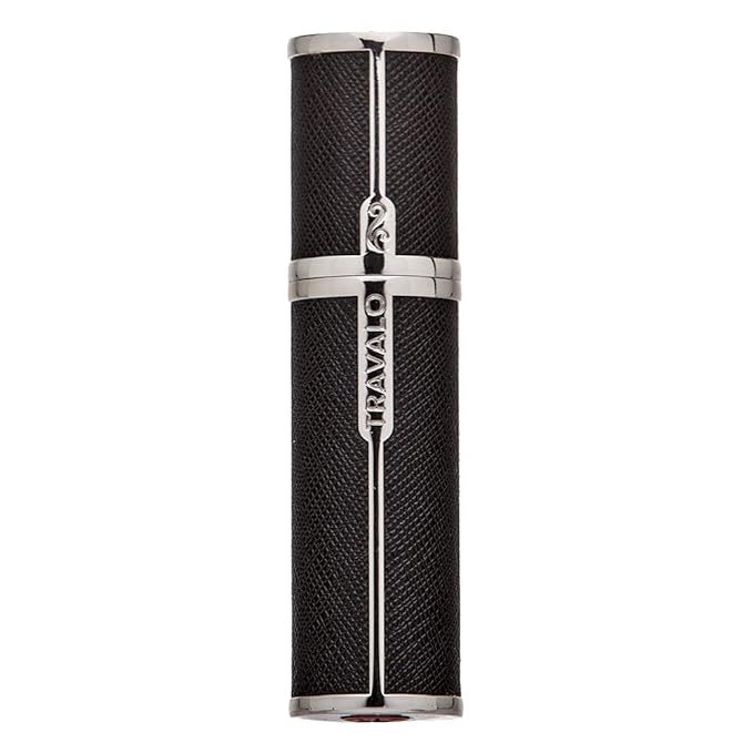 Milano Perfume Atomizer - Leak-Proof and TSA Approved for Air Travel - Reusable, Airtight, Easy Fill Mini Pump Sprayer - Lightweight Vegan Leather with Polished Metal Outer Shell - Black
