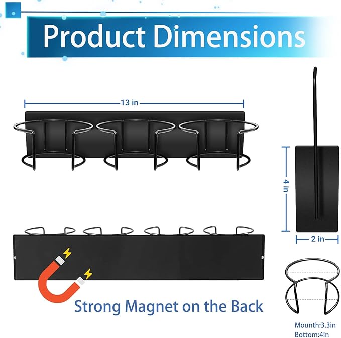 Magnetic Fridge Cup Holder for Stanley 20/30/40 oz with Tumbler Lid Organizer, Strong Magnetic Water Bottle Storage Rack (2Pack 3Cups)