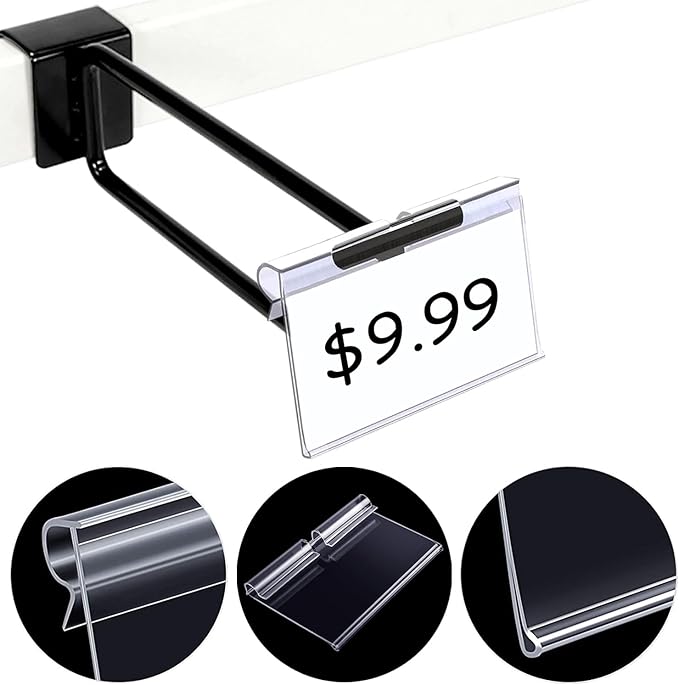 50PCS Basket Bin Labels Clip On,ChanQnTon Clear Plastic Labels for Storage Bins, Wire Shelf Price Tags,Merchandise Sign Display Holder,50PCS 6X4CM Paper Inserts Included.