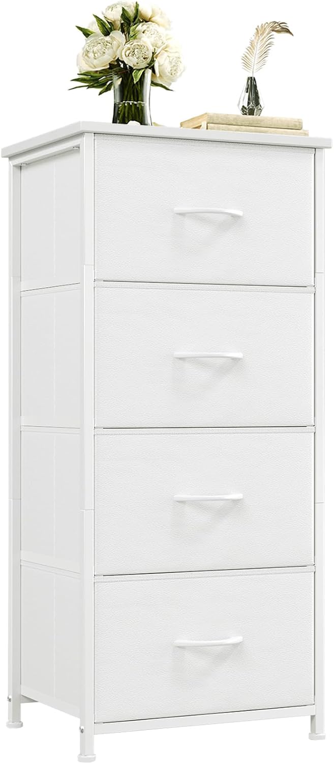4-Drawer Fabric Dresser with Steel Frame and Wood Top