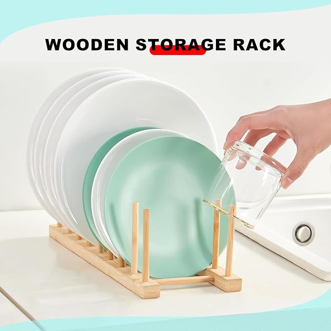 3Pcs Bamboo Dish Dying Rack Bamboo Plate Dish Rack Multifunctional Pot Lid Organizer Holder Easy to Use Bowl and Plate Storage Rack Practical Dish Drainer Drying Rack for Home Kitchen