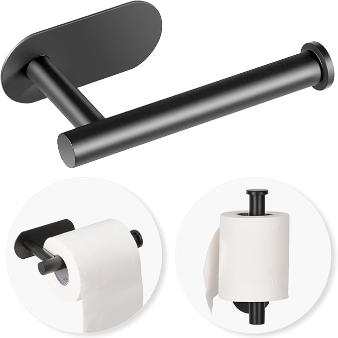 Toilet Paper Holder,Adhesive,Matt Black,Wall Mount,Toilet Paper Roll Holder,no Drilling,Bathroom/Rv/Washroom, SUS 304 Stainless Steel, Rustproof (Black, 1 Piece)