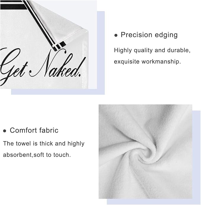 Funny Quotes Get Naked Bath Towels Set,Ultra Soft 3 Piece Black and White Stripes Towels for Bathroom,1 Bath Towel 1 Hand Towel 1 Washcloth,Absorbent Quick Dry Decoractive Bathroom Towels