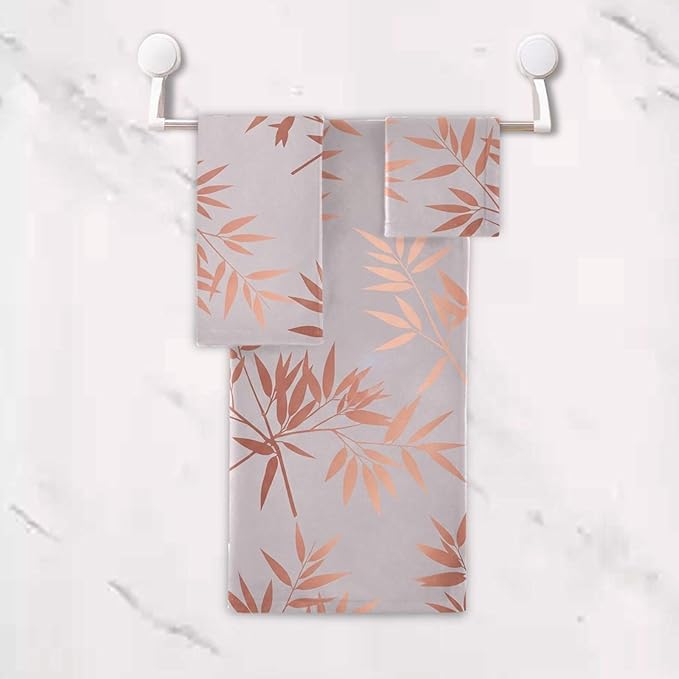 Pink Gold Branches Towels Set of 3 Rose Golden Leaves Art Bathroom Towel Soft Absorbent Bath Hand Towels Washcloth Guest Towel Sets Bathroom Decorations