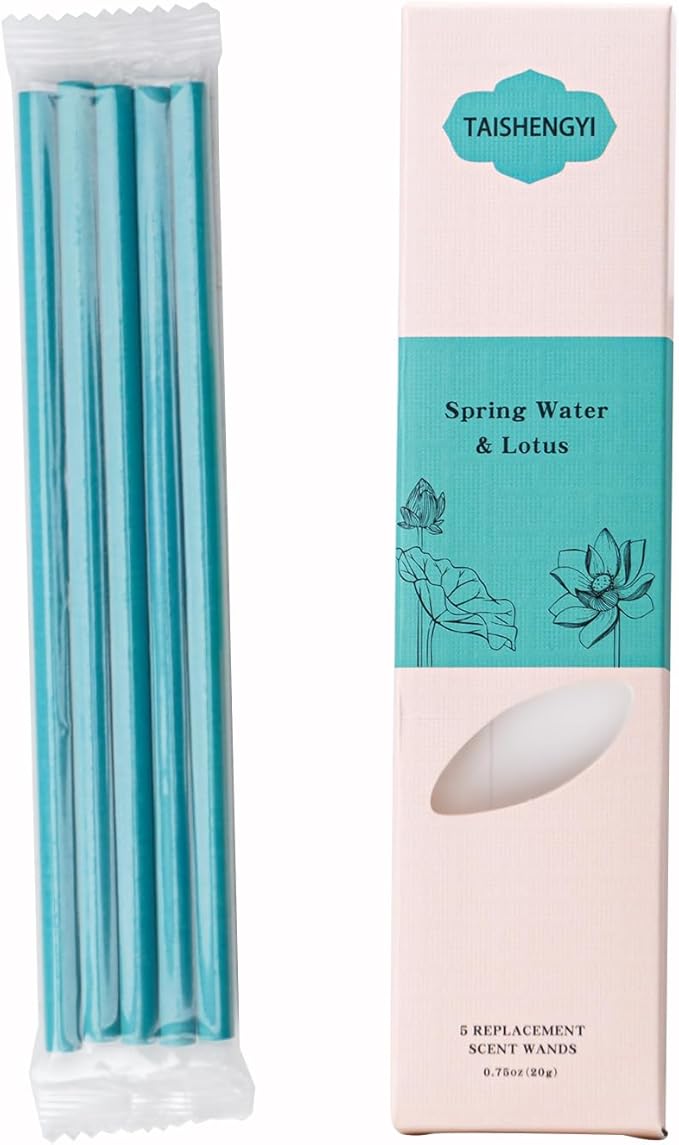 Non-Toxic Air Freshener Stix - Natural Essential Oils Infused, 30 Days Long-Lasting Freshness, 5 Pcs 6" Per Pack for Car Home Office，Ceramic Base not Included(Spring Water and Lotus)