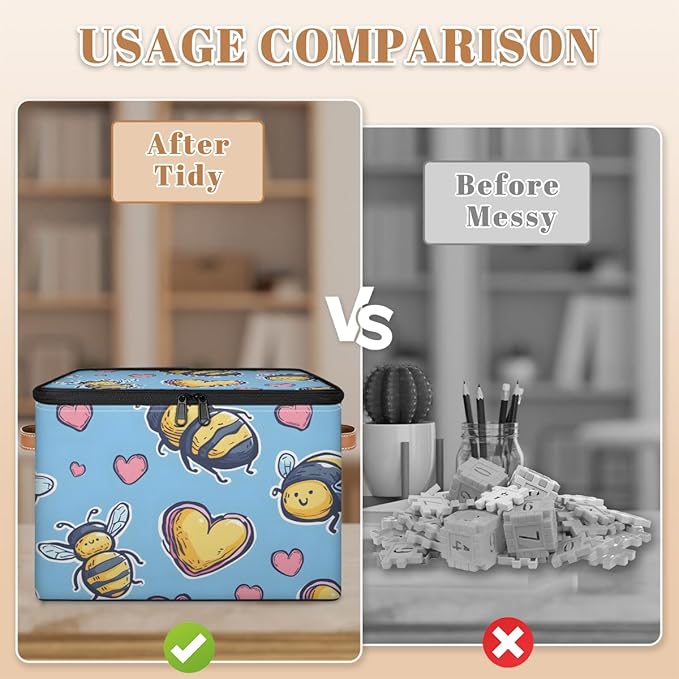 Cubes Storage Baskets,Bees Empty Gift Basket,Foldable Storage Box Bin,Waterproof Open Shelf Basket Organizer for Clothes Toy Bedroom Nursery Spring Home Decorative