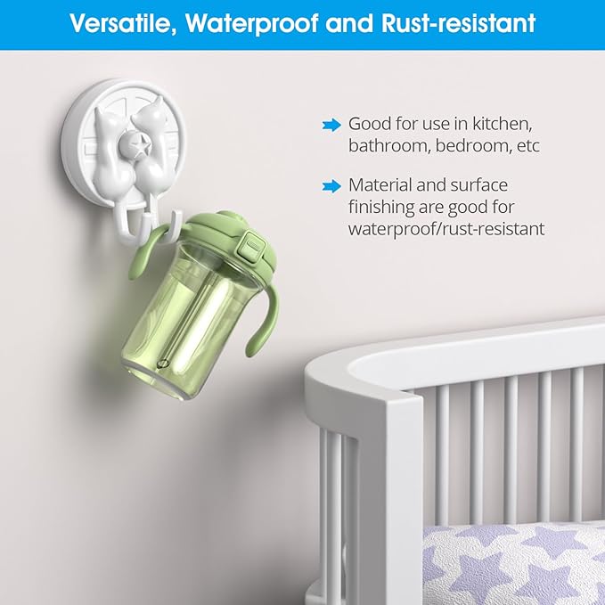 AST Cute Double-Cat Suction Cup Hook, 2 Pack, Heavy Duty Hooks, Upgraded Reliable Force of Both Adhesion and Vacuum, Wall Holders for Loofah, Towel, Coat and Bath Robe, Waterproof Hanger, Matte White