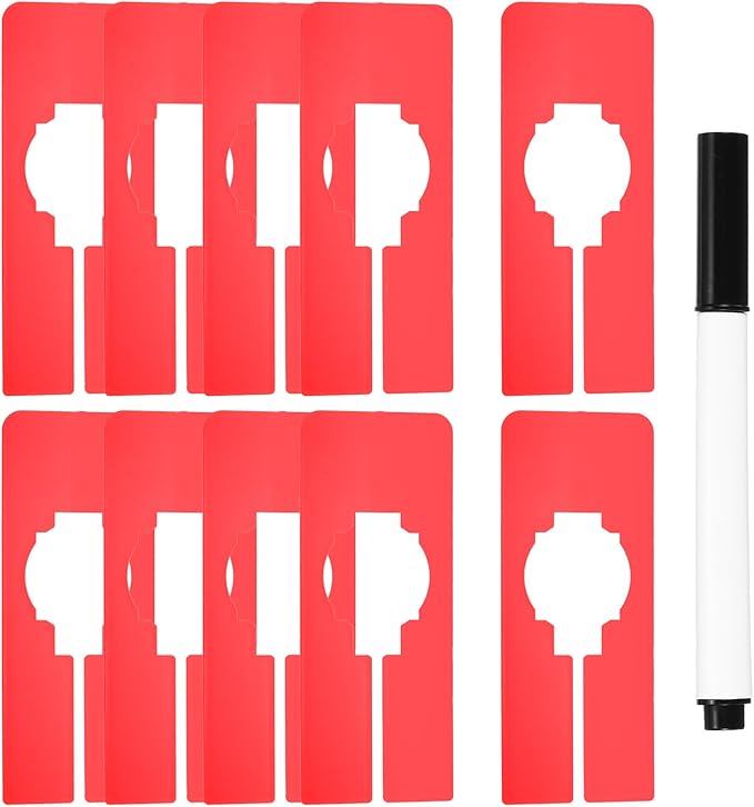 uxcell Clothes Dividers,10 Pack Rectangle Closet Rack Dividers Clothing Rack Size Dividers Blank Labels with Marker Pen Writable & Reusable for Hanging Clothes Sorting Size, Red