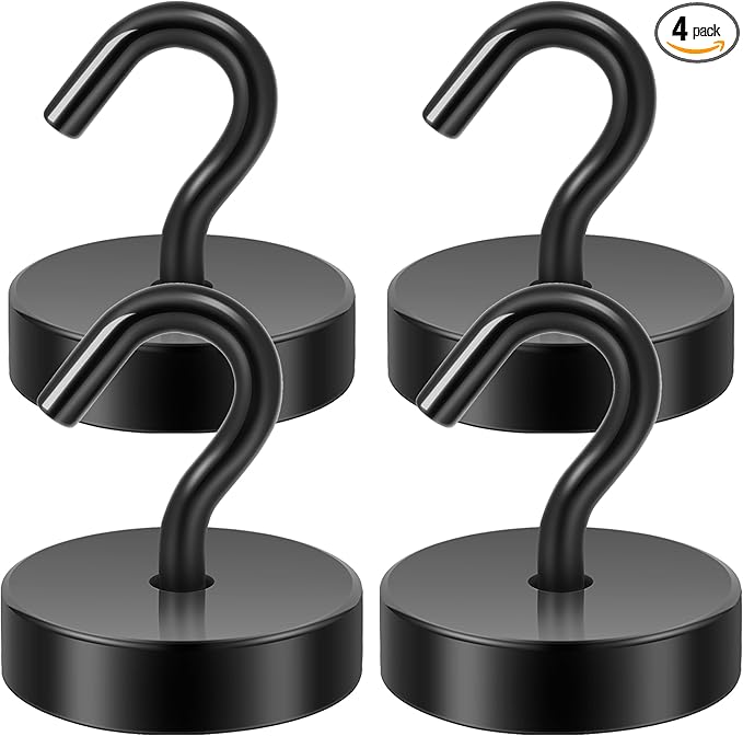Neosmuk Magnetic Hooks, Cruise Ship Essentials, 80lb+ Heavy Duty Magnetic Hooks for Cruise Cabins, Refrigerator, Grill, Hanging, and Travel | Extra Strong Must-Haves Magnet Hook,Black