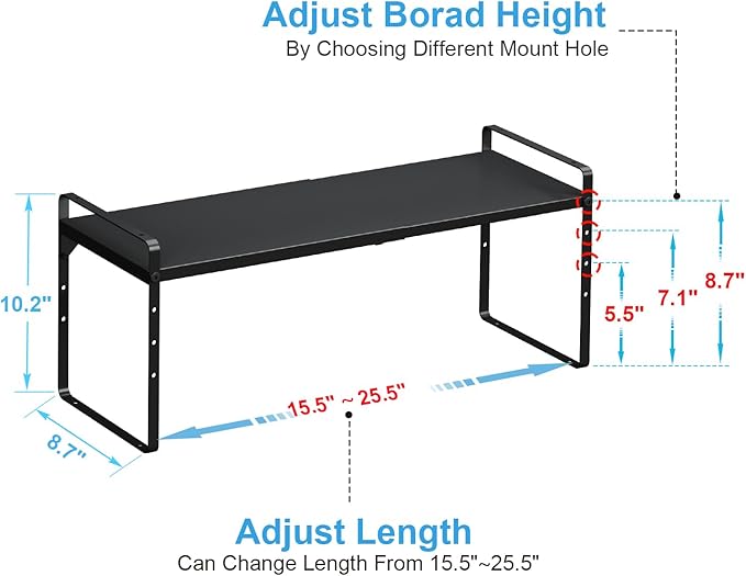 15.5 to 25.5 Inch Kitchen Cabinet Shelf Organizers, Adjustable Kitchen Counter Shelf Organizer, Set of 4 Expandable Countertop Storage Shelves, Stackable Design, 30LBS Heavy Duty, Space Saver